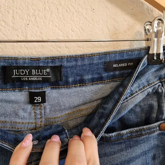 Judy Blue Distressed Relaxed Fit High Waist Stretchy Medium Wash Ankle Jeans 29 - Picture 6 of 12
